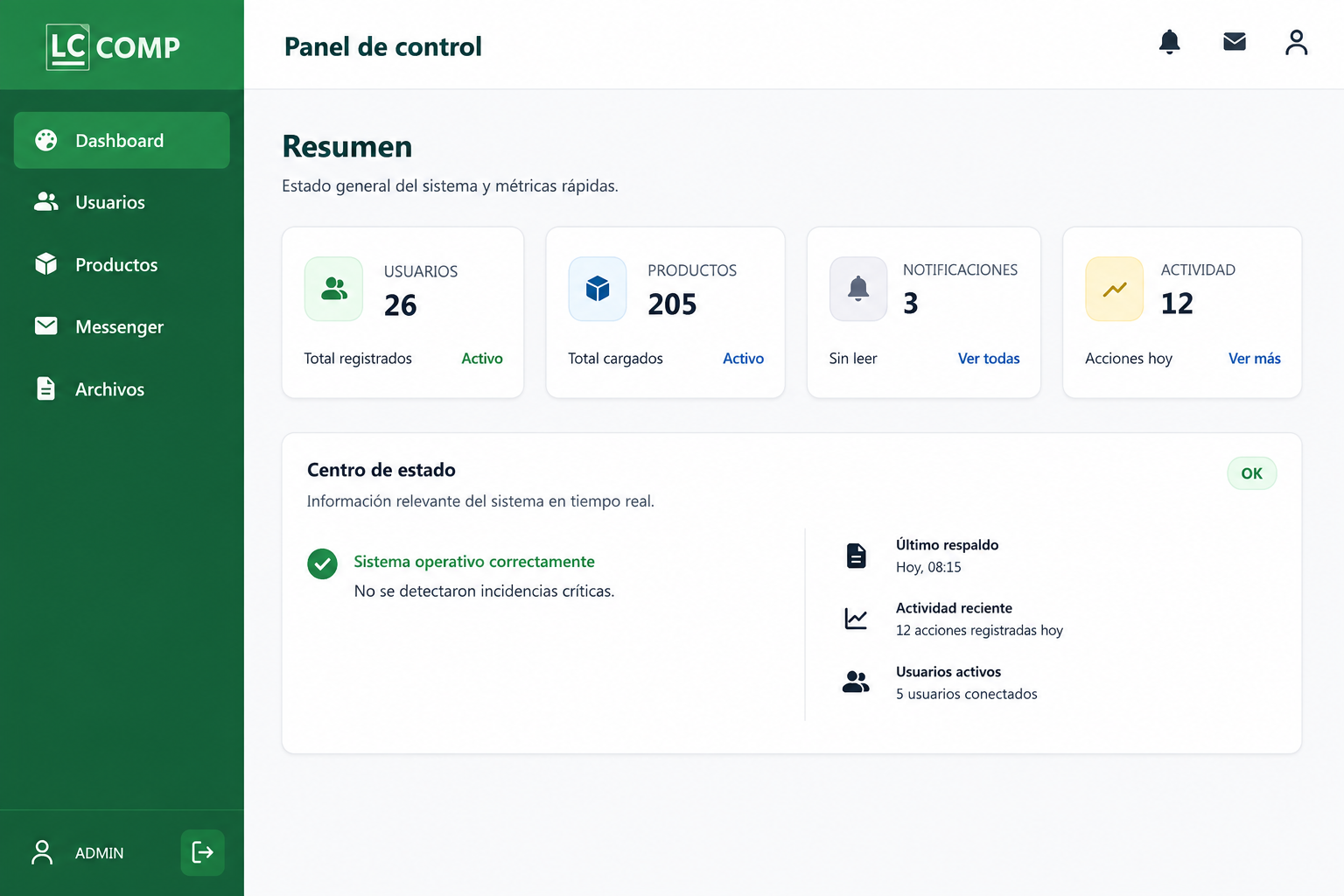 Módulo de archivos y catálogo del sistema LC COMP